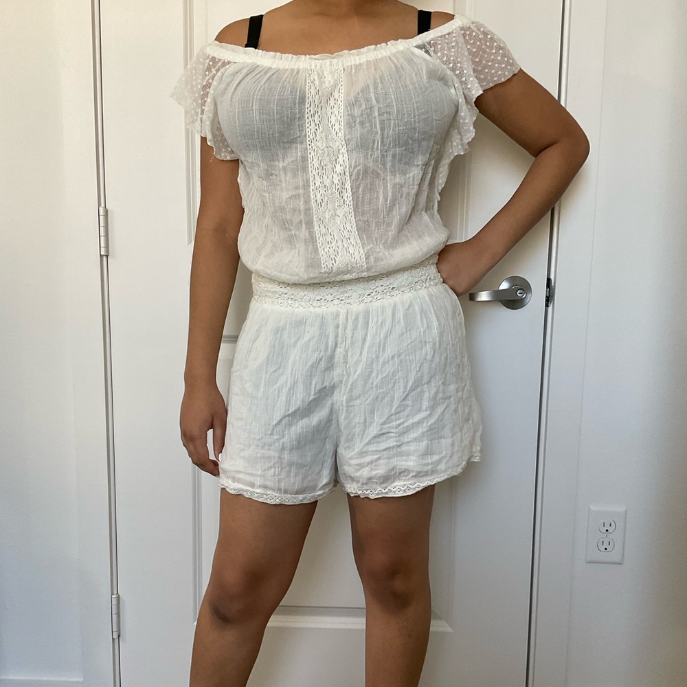 Lace Cream-Colored Tiny Romper by Aerie